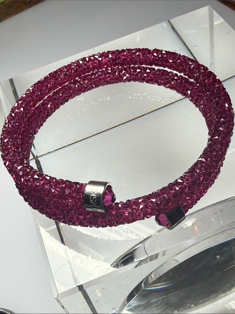 Swarovski Fuchsia Crystal Wrap Bracelet with Silver-Tone Accents